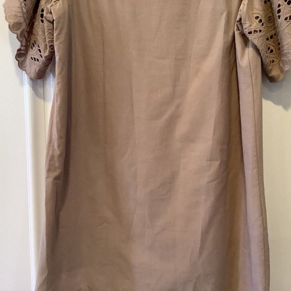 Free/Quent Dress Size Large Silver Mink Tan Brown 100% Cotton Eyelet Sleeves - Picture 9 of 16
